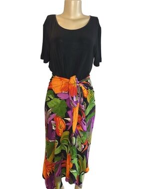 Vintage 80s Carole Little Dresses Floral Wrap Dress